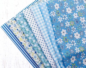 Printed fabric bundle, 7 pcs, 9.8x9.8" half fat quarters, floral, plaid, stipe patterns in color sets for scrapbooking, sewing, collage