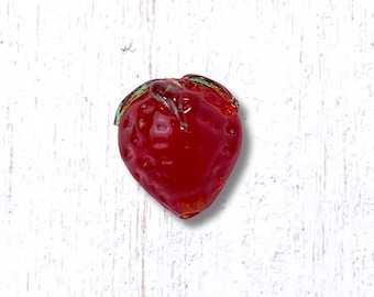 Glass strawberry beads, 10 pcs, 14.5x12.5mm small red strawberry beads w/ 2mm hole, cute dimpled berry beads for jewelry and crafts