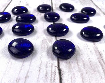 Large blue speckled glass gems, 15 pc, approx. 25mm glass garden stones, blue mosaic glass, large glass cabochons (E0196)