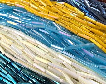 Glass tube beads, 34 pcs, 20x4 mm, large electroplated glass spacer beads for jewelry and crafts (A0040)