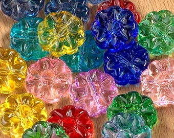 20 glass flower beads, 13.5mm transparent glass beads with color wash, 8 petal colorful glass daisy beads for floral jewelry, suncatchers