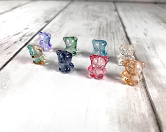 Set of 50 small glass bear beads, 14x11mm, 8 colors glass jelly bears, teddy bear beads for jewelry making (A0037)
