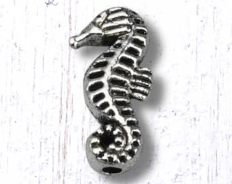 Metal seahorse spacer beads for jewelry, 20 pcs small ocean theme animal alloy beads for earrings, antique silver 14.5x7 mm, 1.5mm hole