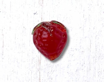 Glass strawberry beads, 10 pcs, 14.5x12.5mm small red strawberry beads w/ 2mm hole, cute dimpled berry beads for jewelry and crafts (A0001)