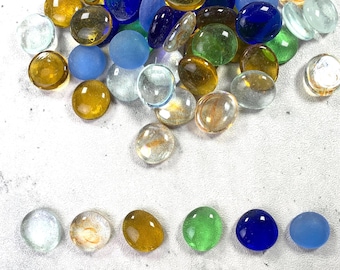 Mixed color glass gems, approx. 20mm, 70 pcs flat marbles for mosaics, transparent glass cabochon, glass craft supplies, glass stones