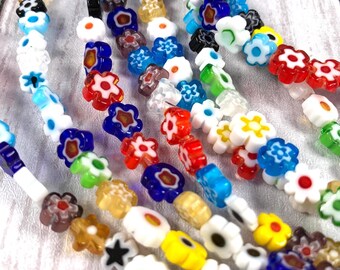 Millefiori glass flower beads, 48 pcs, 6-8 mm multicolor earring making supplies, mixed lot jewelry making beads (A0018)