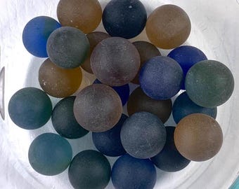 Mixed sea glass marbles for crafting, tumbled glass vase filler, coastal home decor, brown, blue, green sea glass marbles for jewelry, 25 pc