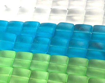 Sea glass frosted flat square beads 46 pcs, 12x12x5 mm cultured beach glass style beads, for beachy jewelry (C0148/0152/0156/0160)