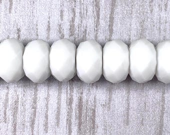 Large hole glass faceted beads, opaque white faceted no metal core for DIY fairy wand or garden stake, European glass sparkly beads, 10 pc