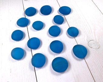 Large bright blue frosted sea glass gems, mosaic glass for crafting, sea glass for jewelry, tumbled glass vase filler, approx. 25mm, 15 pcs