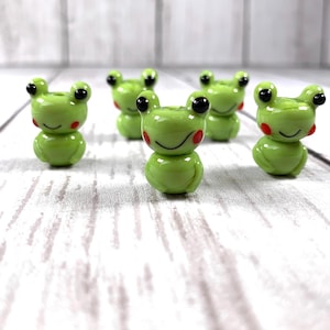 Glass frog lampwork beads, 5 pcs, 20mm green frog beads for jewelry making, lampwork animal beads, unique beads for crafts (A0030)