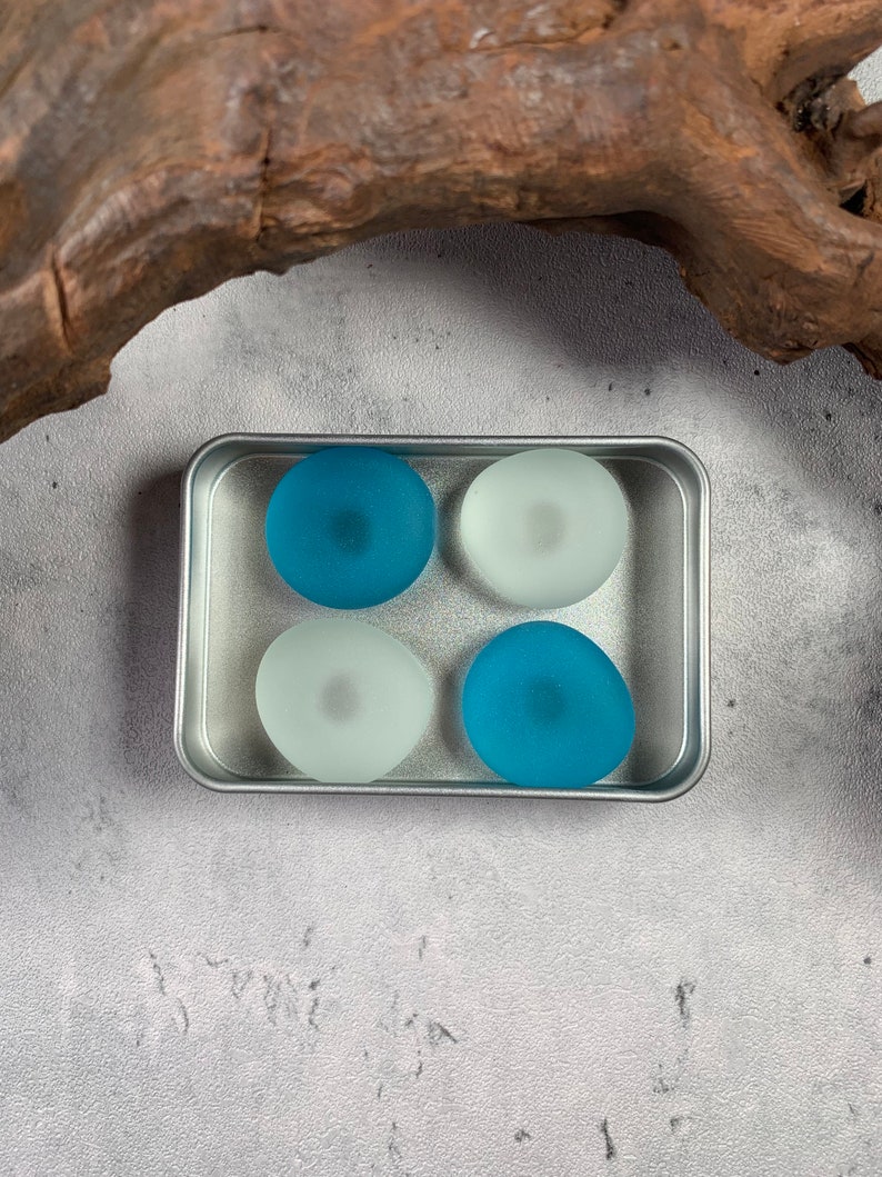 Jumbo sea glass gem magnets for fridge, beach glass magnet set, coastal decor beach house gift, teacher appreciation gift, for ocean lover 2 white, 2 aqua