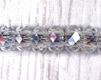 Large hole clear glass faceted beads no metal core, 10 pcs with or without AB finish for fairy garden stakes, European glass beads (C0119)