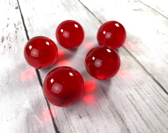 Red 29 mm marbles, 1 inch plus transparent undrilled glass beads, marbles for games, marble shooters, solid glass orbs for jewelry, 5 pcs