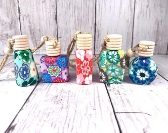 Set of 5 assorted empty diffuser bottles, DIY floral car freshie, bottle diffusers for essential oils, fillable hanging air freshener unique