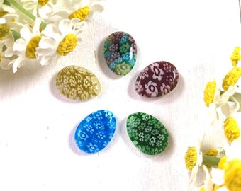 10 millefiori glass teardrop pendants, 18x13mm floral patterned boho glass charms for earrings, top drilled pendants for jewelry (A0017)
