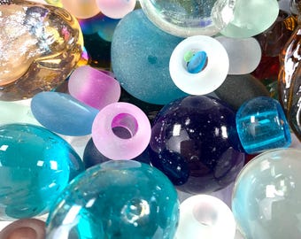 1 pound scrap pieces of glass, grab bag of assorted shapes and colors, broken marbles, beads, gems, pendants, frosted, opaque, transparent