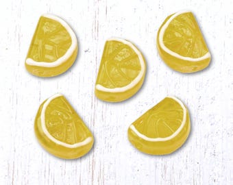 5 glass lemon slice beads, 18.5x13.5mm w/ 1.8mm hole, citrus fruit accents for jewelry and crafts