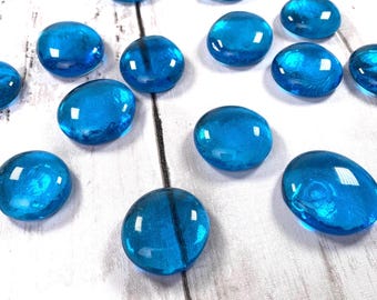 Large bright blue glass gems, 15 pc, approx. 25mm glass garden stones, blue mosaic glass, large glass cabochons, vase filler, table scatter
