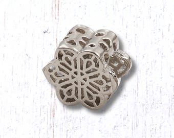 10 large hole metal flower beads, alloy beads for DIY fairy wand or garden stake, European spacer beads for bracelets (M0331/1)