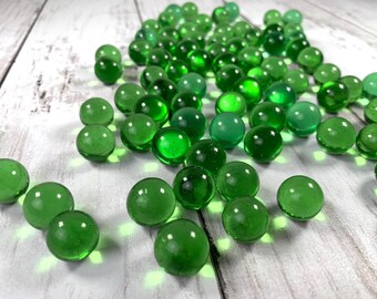 Green 15 mm marbles, 1/2 inch transparent undrilled glass beads, marbles for games, marble shooters, glass balls for jewelry making, 1 lb
