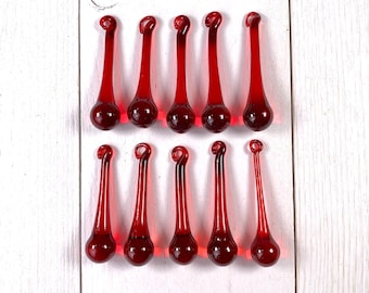 Red glass drops pendants for necklaces, teardrop pendant for raindrop earrings, water droplet jewelry, chandelier crystals, 50 mm set of 10