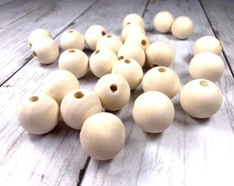 25 unfinished wooden round beads, 23mm with large 5.5mm hole for DIY garland and tassels, wood beads for macrame and other craft projects
