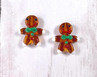 Glass gingerbread man lampwork bead, large lampwork focal beads for crafting, holiday craft beads, unique glass beads, 26mm, 2 or 10 pcs