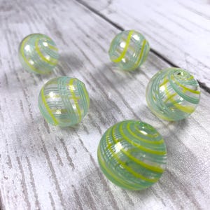 Yellow and blue striped blown glass beads, hollow glass globe beads for necklaces, glass bubbles for earrings, double hole, 19 mm, 5 pcs