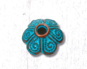 Copper with patina flower bead caps, 100 pcs, 8.5x8.5mm alloy caps, 1.6mm hole, beading accents (G0223)