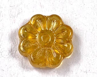 6 Czech glass daisy beads, large 18mm flower focal, warm golden w/ gold wash finish, high quality Bohemian crystal beads for jewelry (A0066)