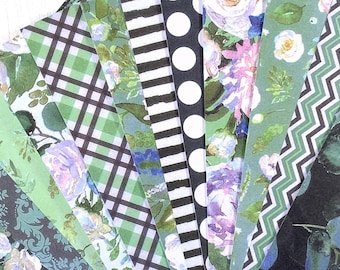 Scrapbook paper bundle, 24 pages blue, black, green prints in floral, plaid, stripes, dots, patterned paper for card making, 6x6" 12 designs