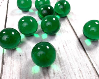 Green 25 mm marbles, 10 pcs, 1 inch transparent undrilled glass beads with visible blemishes for games, jewelry making (H0248, 0249)
