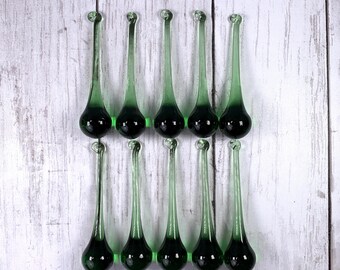 10 green chandelier crystals, glass raindrops for wedding centerpiece, glass ornament for holiday home decor, sun catcher, +/- 100mm/3.9 in