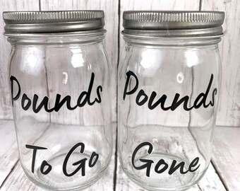 Weight loss tracker jars, pounds lost gone pounds to go, motivational tools, resolution goal achievement tracker, self-care gift for anyone