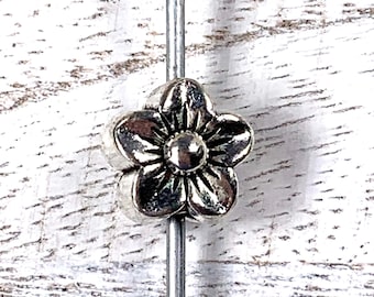 Metal flower spacer beads, alloy nature beads for jewelry, floral beads for bracelets, antique silver spacers 11.5x9 mm, 2.5mm hole, 10 pcs