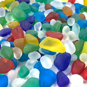 Multicolor sea glass stones for sea glass art, tumbled glass pebbles for vase filler, matte glass rocks for crafting, approx. 4 oz / 112 g