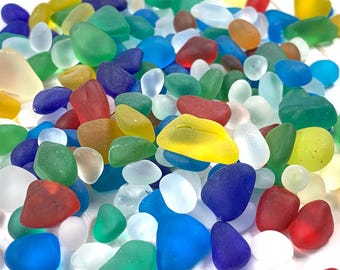 Multicolor sea glass stones for sea glass art, tumbled glass pebbles for vase filler, matte glass rocks for crafting, approx. 4 oz / 112 g