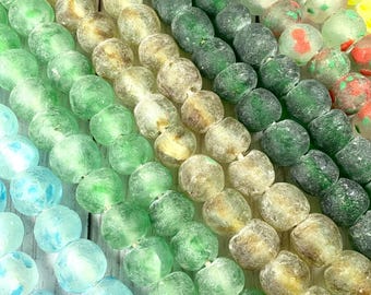 Jumbo African recycled glass beads, coffee table glass beads, frosted beads for sea glass garland, extra-large chunky beads, 22-23mm, 26 pcs