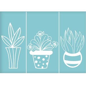 Silk screen stencil, potted plant or leaves pattern, 7.7x5.5" self-adhesive stencil for painting, etched glass, wood burning cream, reusable
