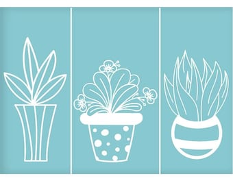 Silk screen stencil, potted plant or leaves pattern, 7.7x5.5" self-adhesive stencil for painting, etched glass, wood burning cream, reusable