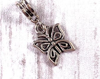 Dangle charms for bracelet, butterfly charm for DIY garden stakes, large hole butterfly beads, fairy garden stake craft supply, set of 5