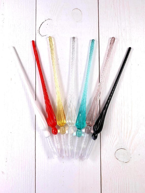 Glass calligraphy pen, 7.5" lampwork twisted glass dip pen for invitations, elegant glass pen gift for writers and calligraphers (L0307)