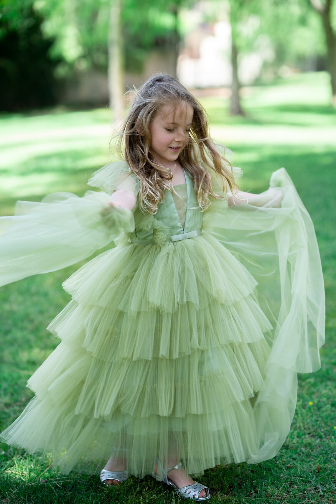 Flower Girl Dress Princess Puffy Tulle Dress Beautiful Green Etsy