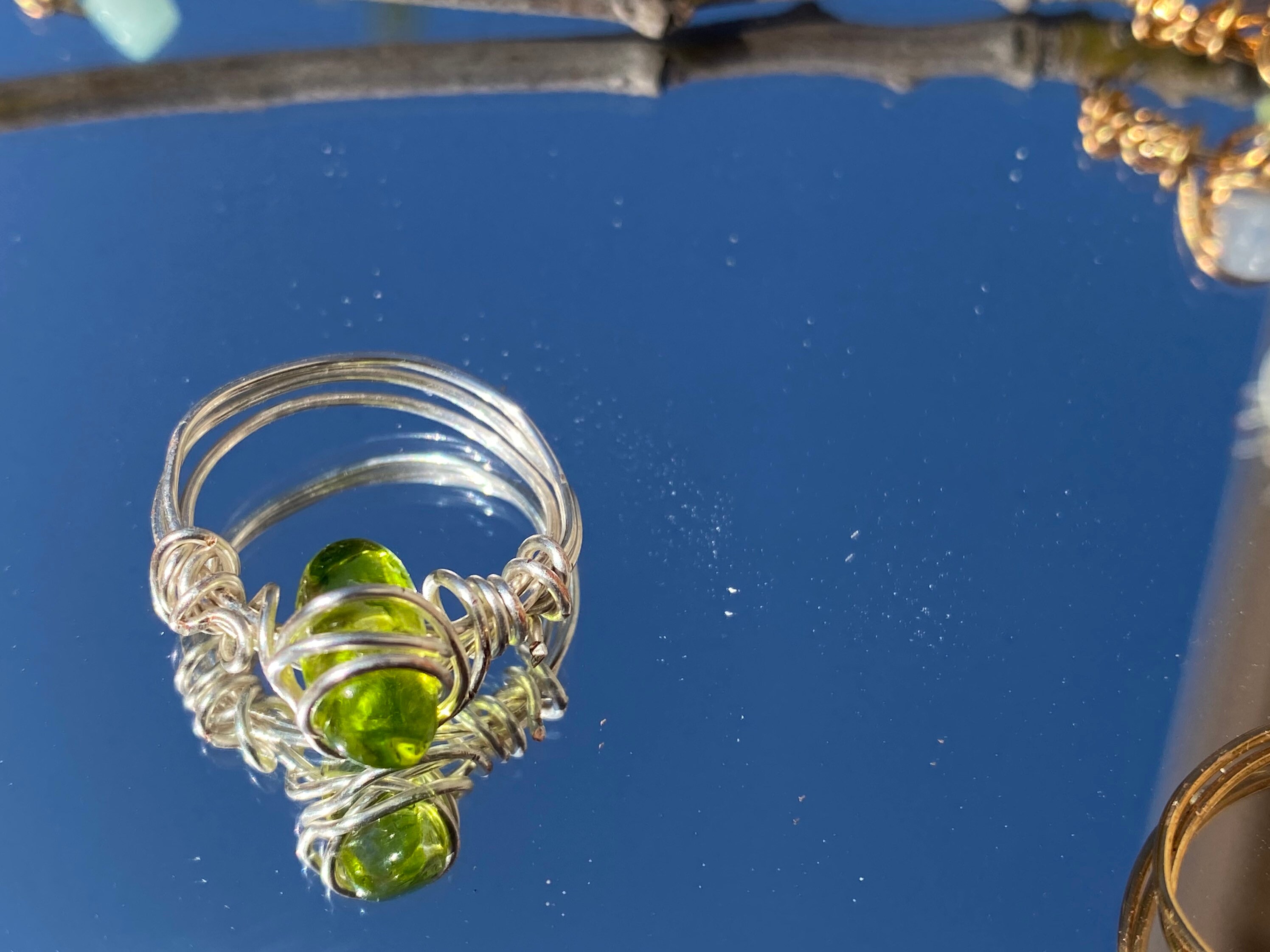 Green crystal ring. Etsy