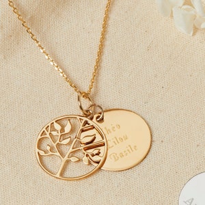 Personalized tree of life necklace and medal, family gift, grandmother, mom