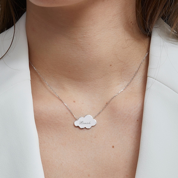 Collier personnalisé pendentif nuage en argent, bijou pour meilleure amie et amoureux