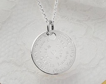 Collar con nombre familiar personalizado, grabado de medalla de plata, regalo para mamá o abuela, joyería para el Día de la Madre, regalo simbólico y sentimental.
