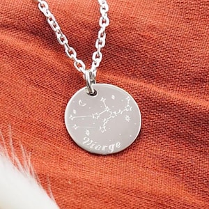 Collier astro homme Vierge, collier argent, signe Vierge, constellation gravée, bijou zodiaque, cadeau personnalisé, cadeau anniversaire