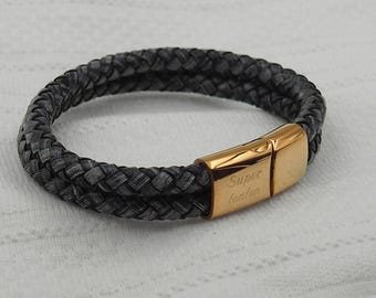 Pulsera de cuero para hombre, pulsera de cuero gris, pulsera de hombre personalizada, joyería de moda para hombre, regalo para hombre, Día del Padre, cumpleaños